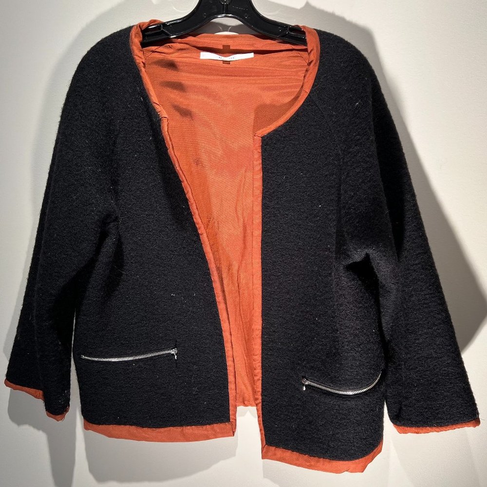 Hache Black Coral-Orange Cardigan, Size 44, 75% Wool, 25% Polyester, Used, Italy
